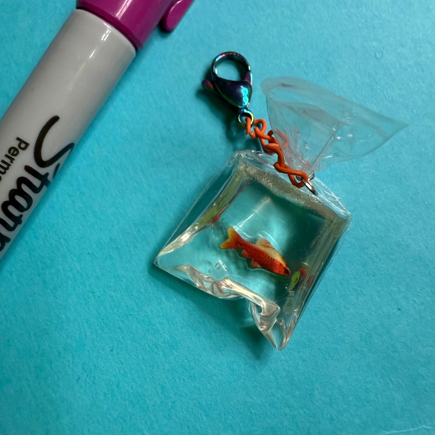 Fish in bag mini charm